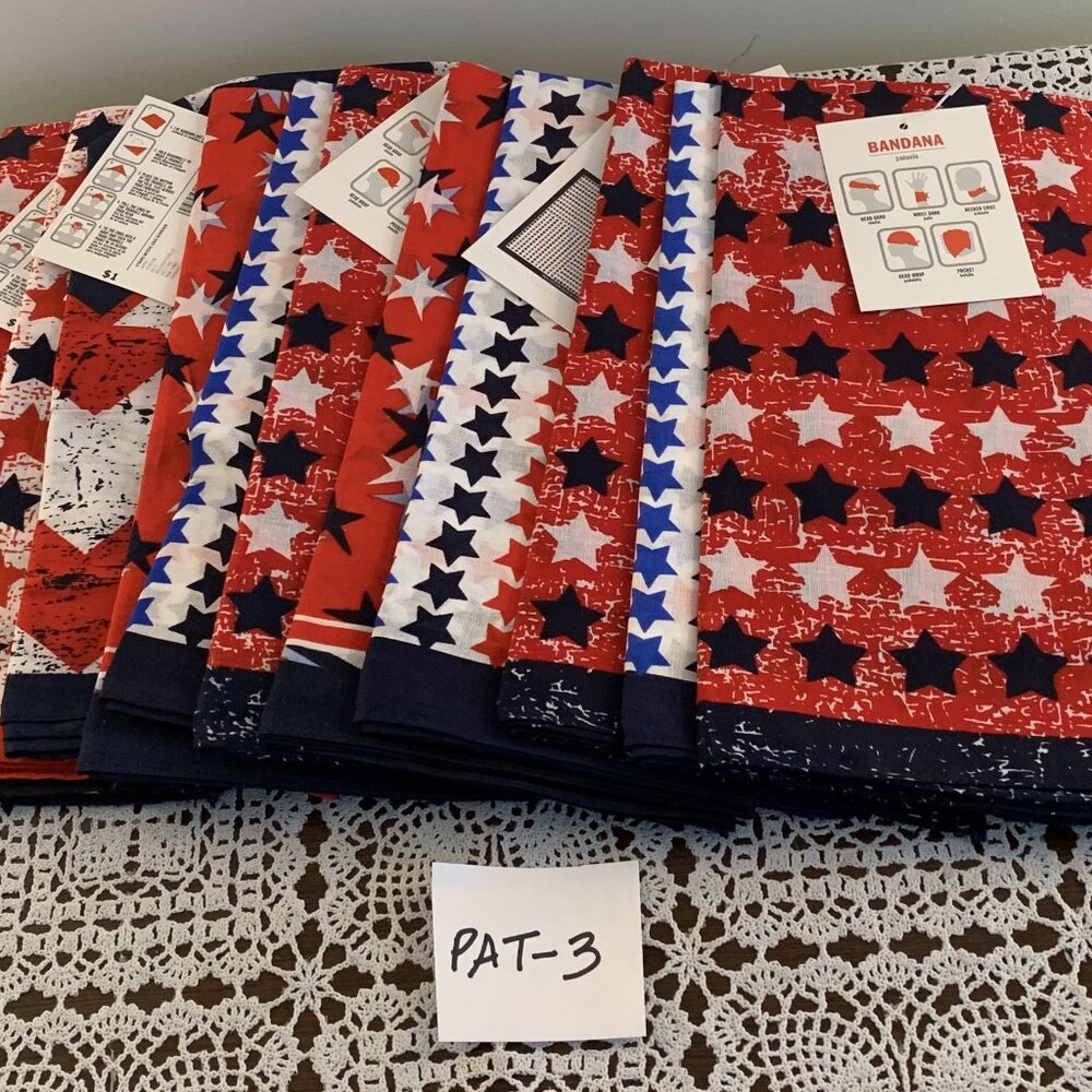 Eleven Assorted Patriotic Themed Bandanas 21 In Square Brand New America 250